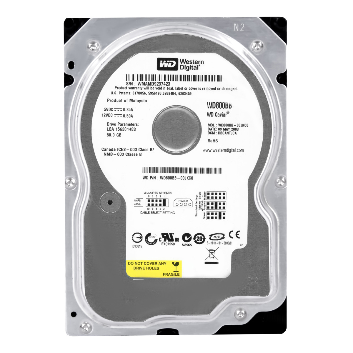 WD CAVIAR 80 Go 7,2K 2 Mo ATA 3,5'' WD800BB