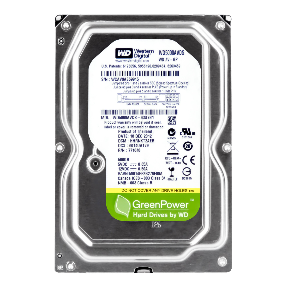WD GREEN 500GB 5.4K 32MB SATA II 3.5'' WD5000AVDS