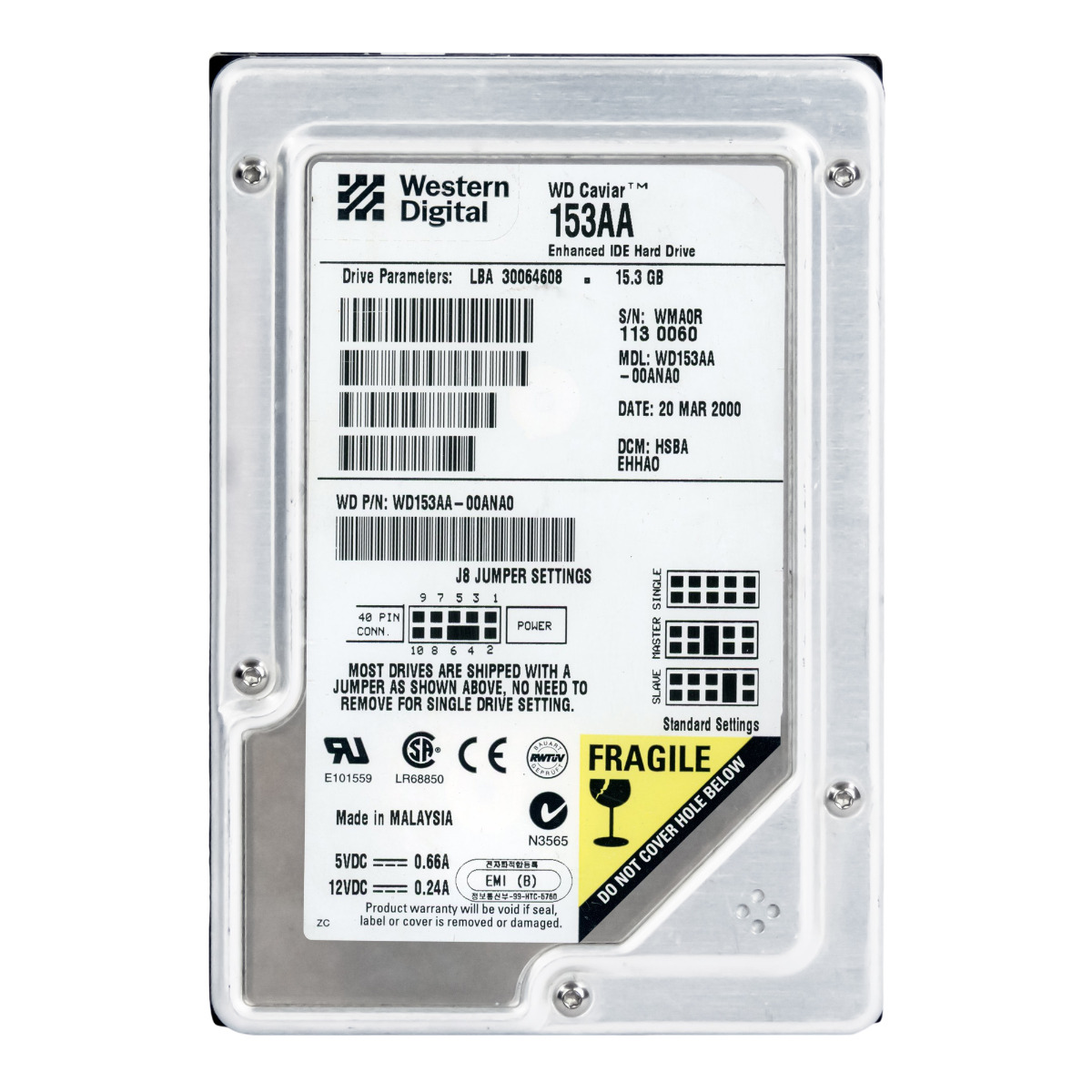 WD CAVIAR 153AA 15,3 Go 5,4K 2 Mo ATA 3,5'' WD153AA-00ANA0