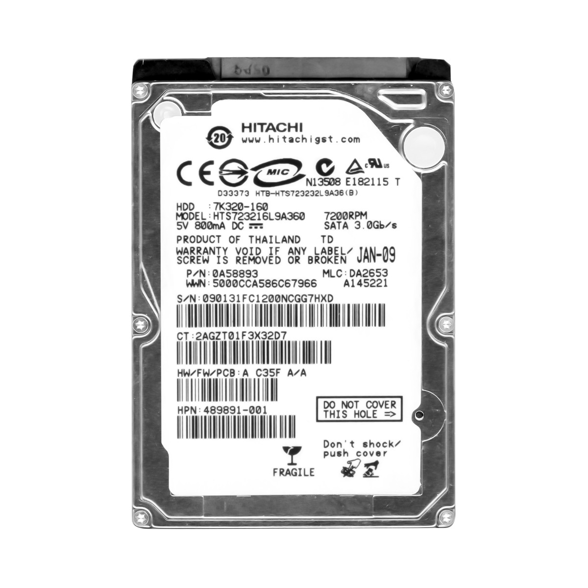 HITACHI TravelStar 7K320 160 Go 7,2K 16 Mo SATA II 2,5'' HTS723216L9A360