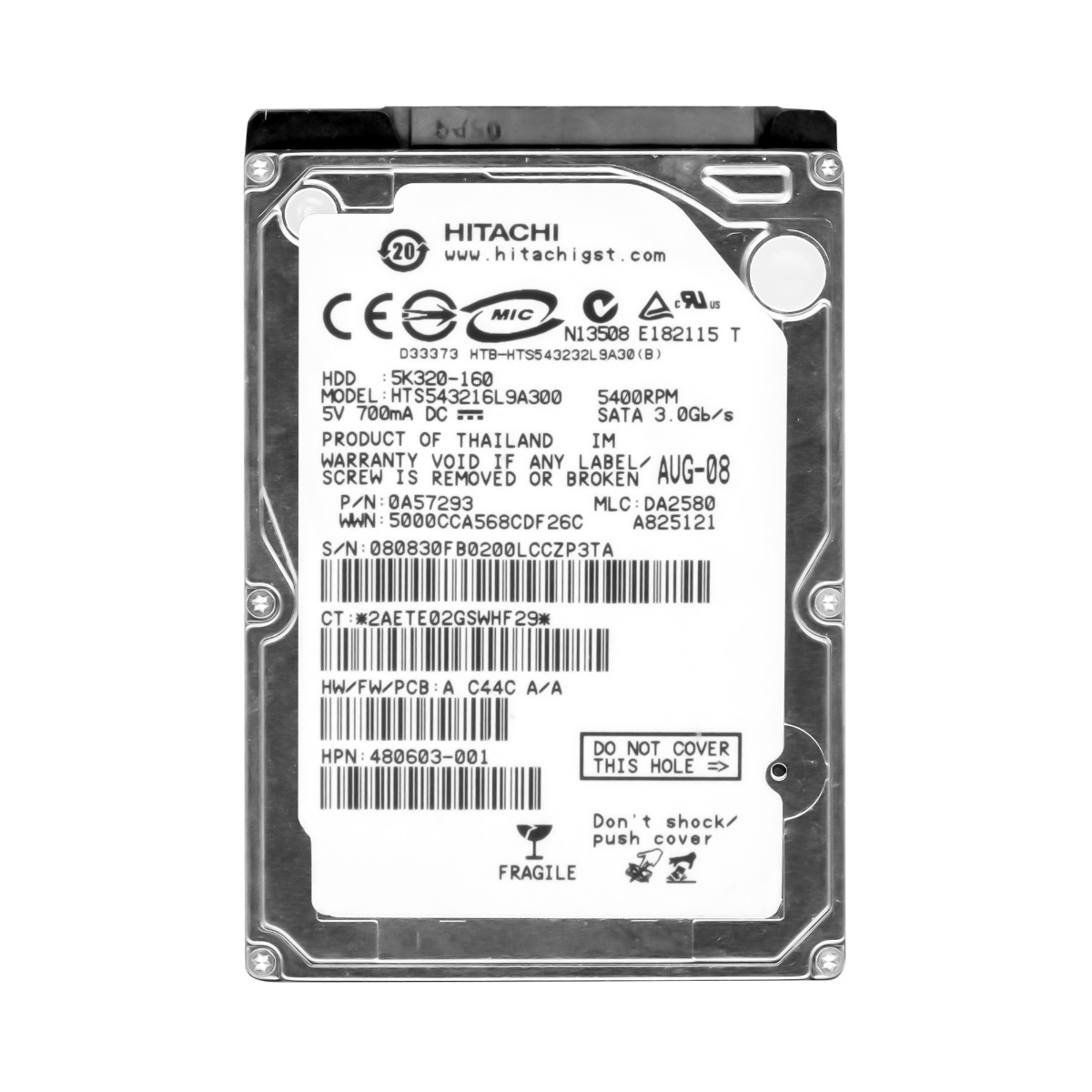 HITACHI TravelStar 5K320 160 Go 5,4K 8 Mo SATA II 2,5'' HTS543216L9A300