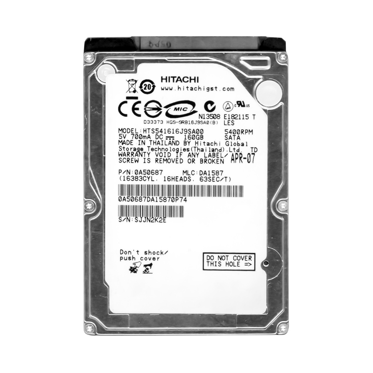 HITACHI TravelStar 5K160 160 Go SATA 5,4K 8 Mo 2,5'' HTS541616J9SA00