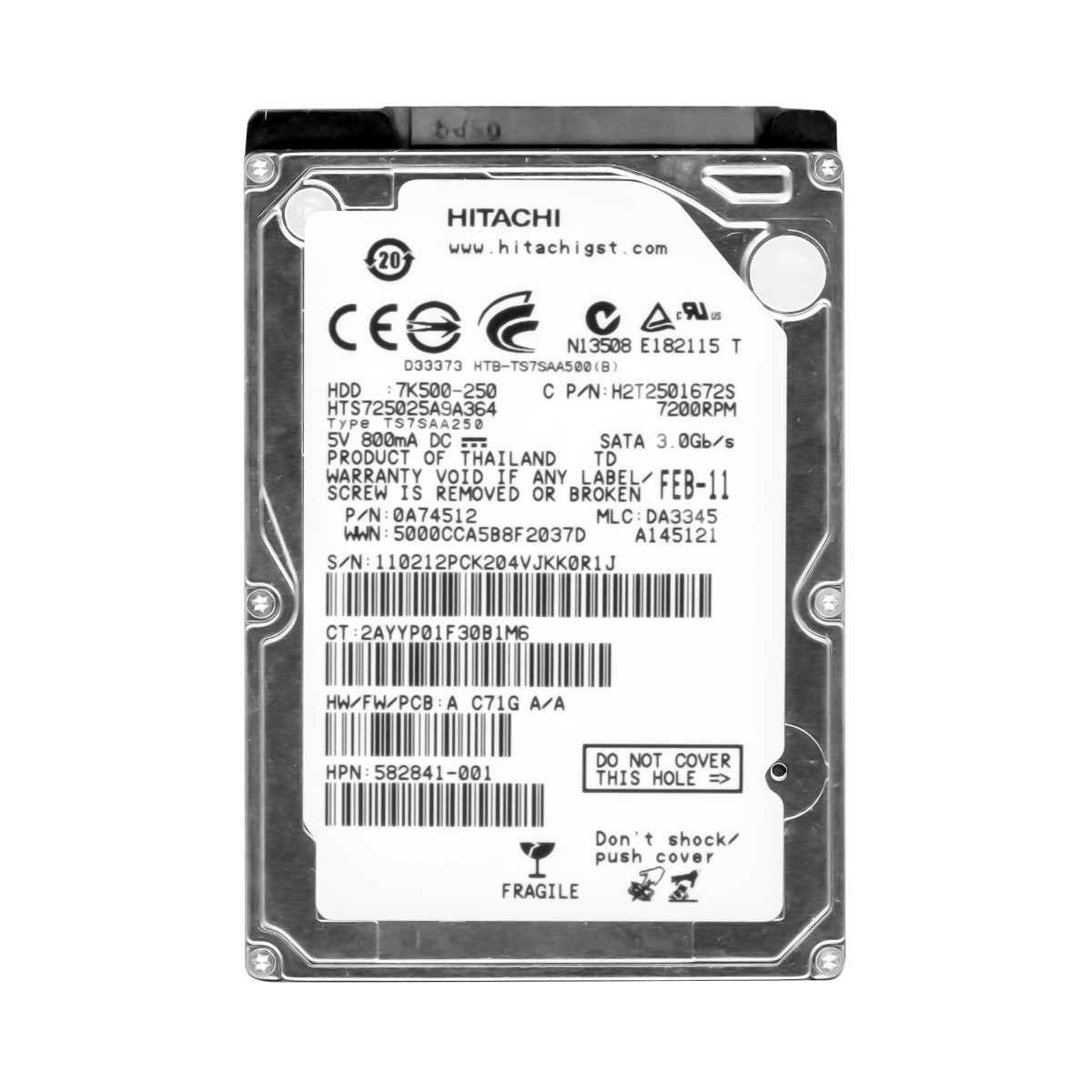 HITACHI TravelStar 7K500 250 Go 7,2K 16 Mo SATA II 2,5'' HTS725025A9A364