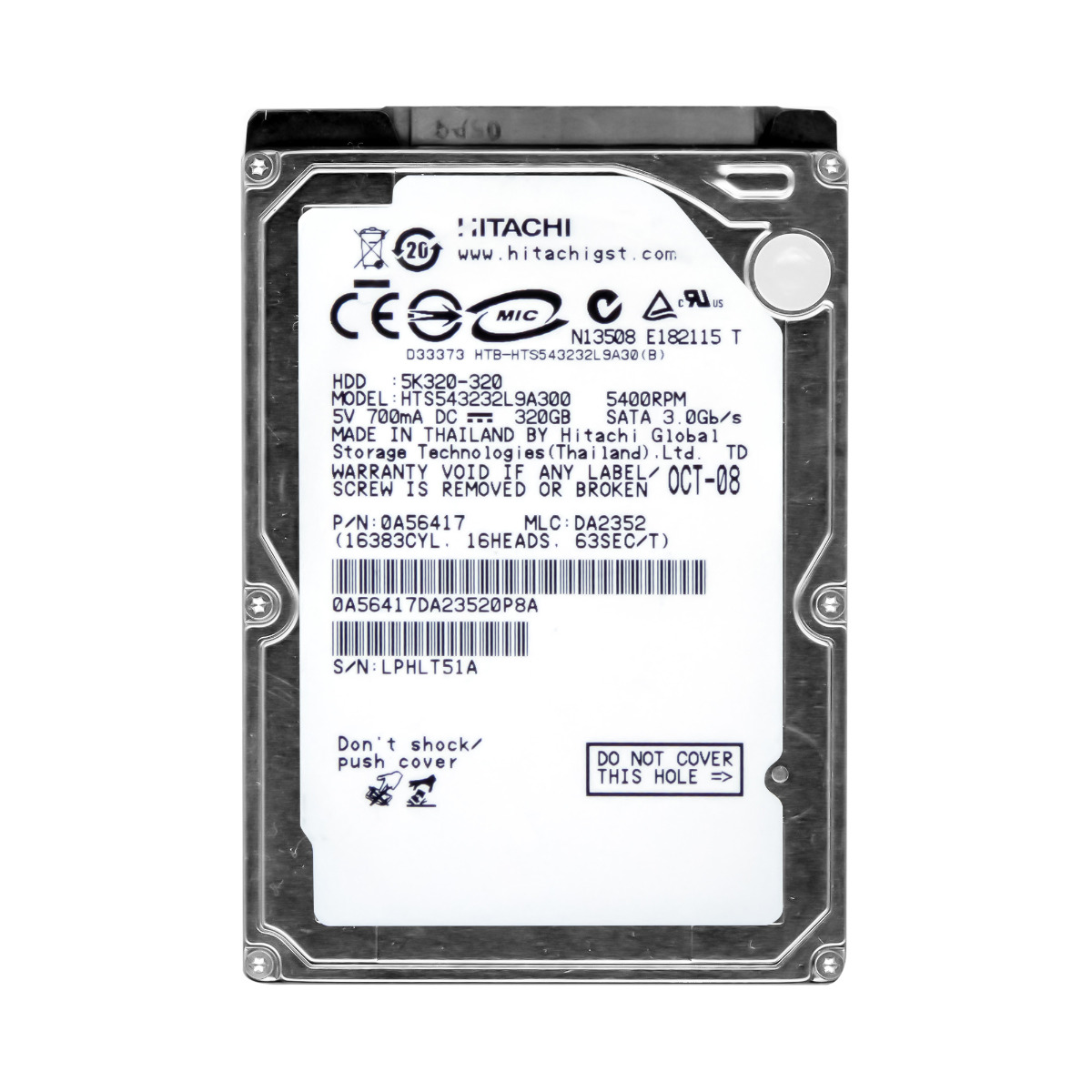 HITACHI TravelStar 5K320 320 Go 5,4K 8 Mo SATA II 2,5'' HTS543232L9A300