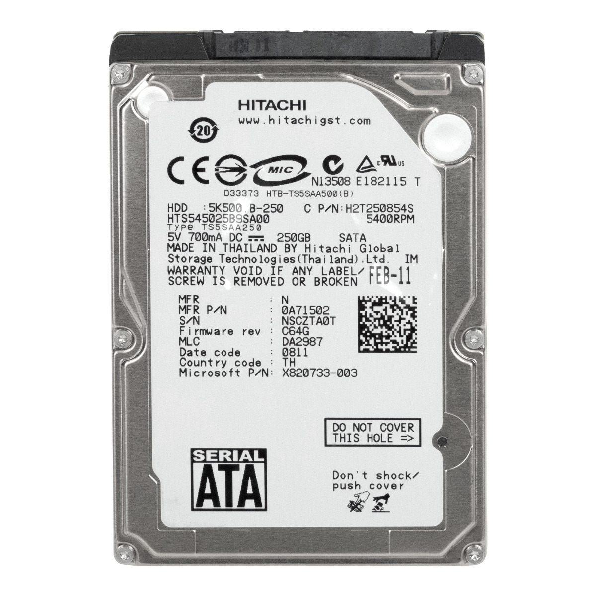 HITACHI TravelStar 5K500.B 250 Go 5,4K 8 Mo SATA 2,5'' HTS545025B9SA00