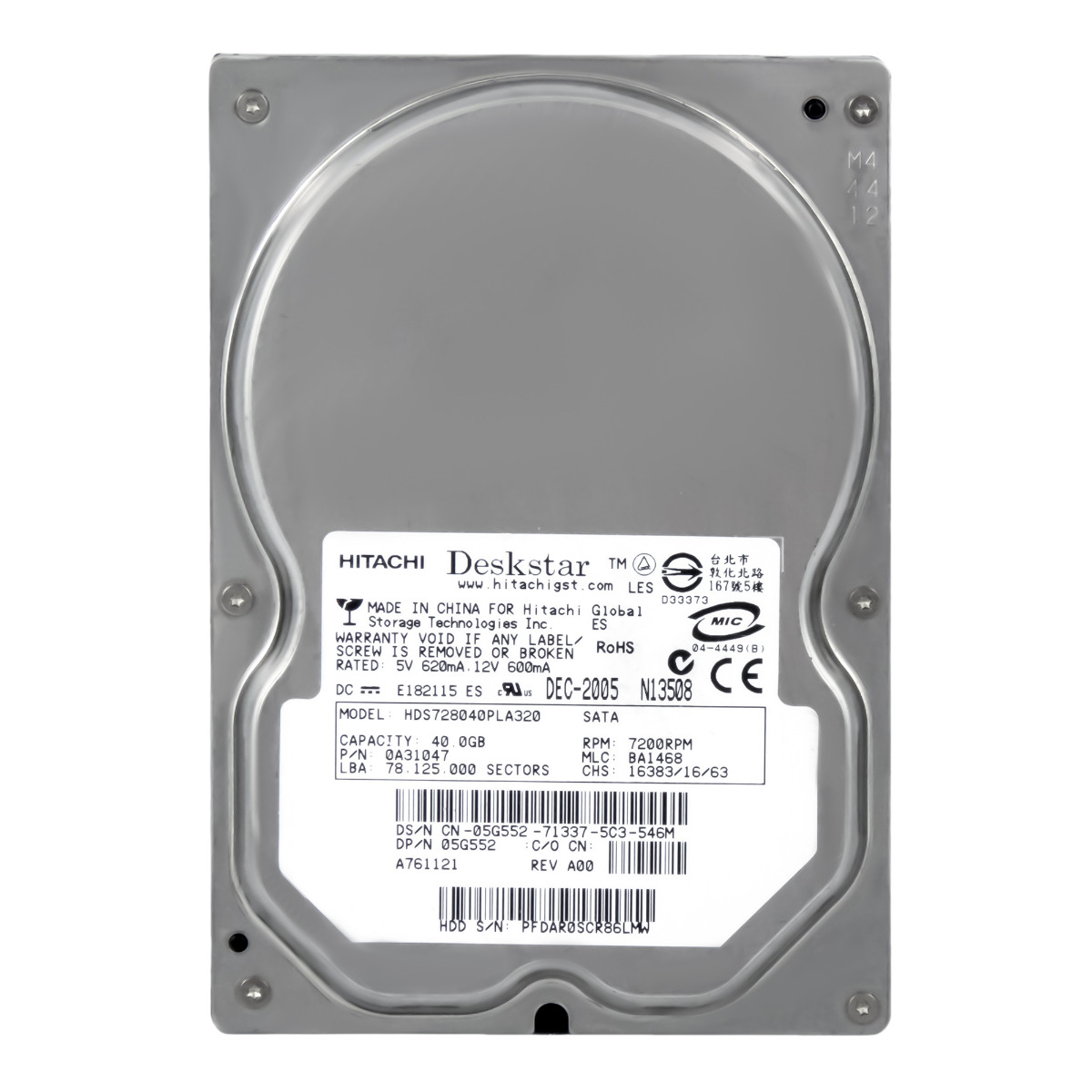HITACHI DeskStar 7K80 40 Go 7,2K 2 Mo SATA II 3,5'' HDS728040PLA320