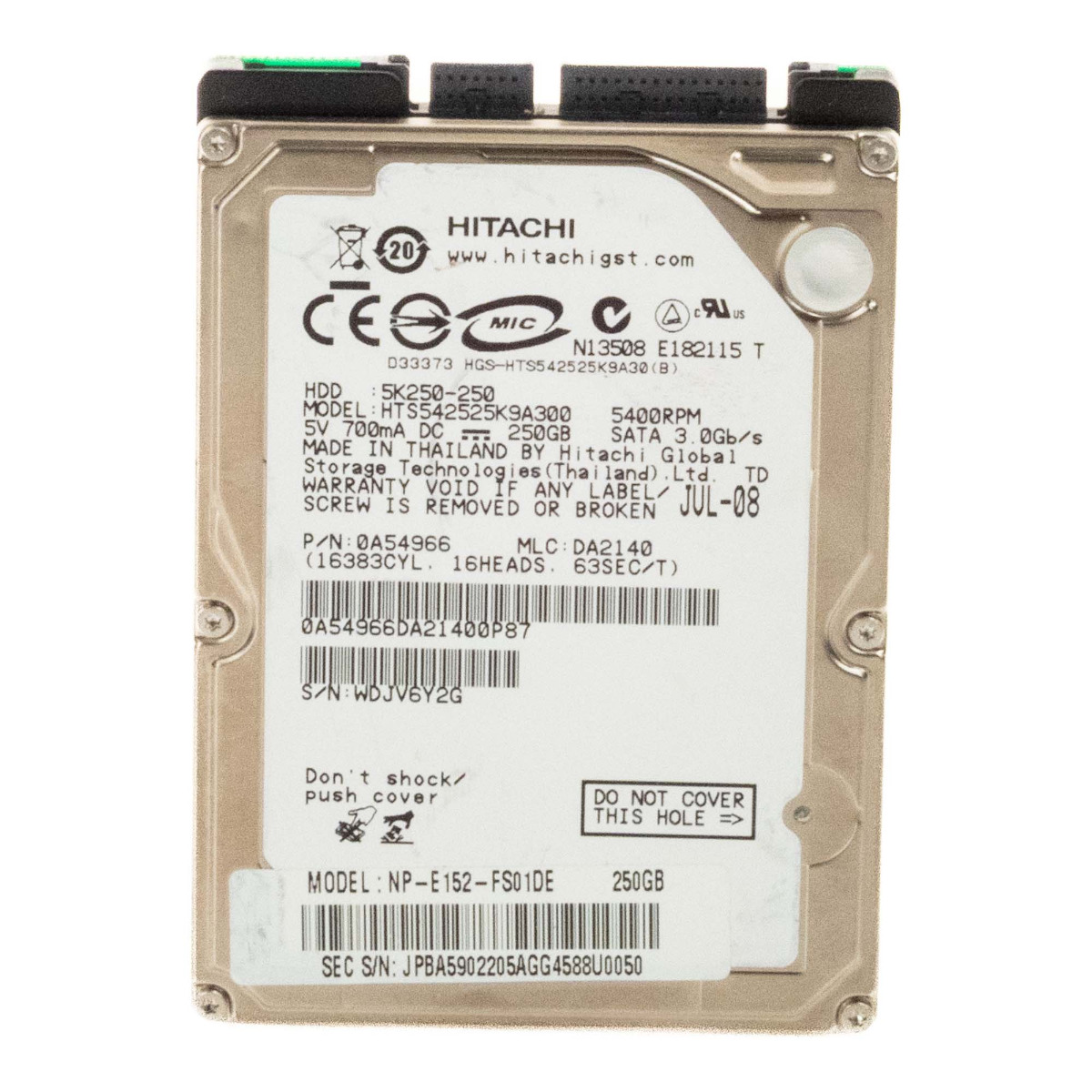 HITACHI TravelStar 5K250 250 Go 5,4K 8 Mo SATA II 2,5'' HTS542525K9A300