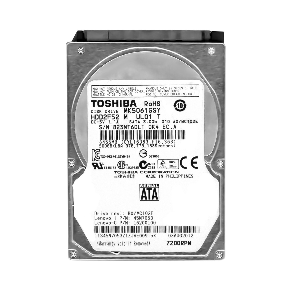 TOSHIBA 500 Go 7,2K 16 Mo SATA II 2,5'' MK5061GSY