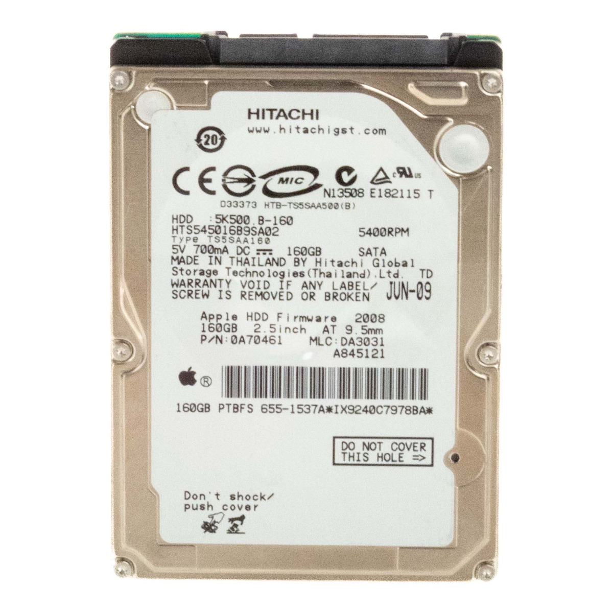 HITACHI TravelStar 5K500.B 160 Go 5,4K 8 Mo SATA 2,5'' HTS545016B9SA02