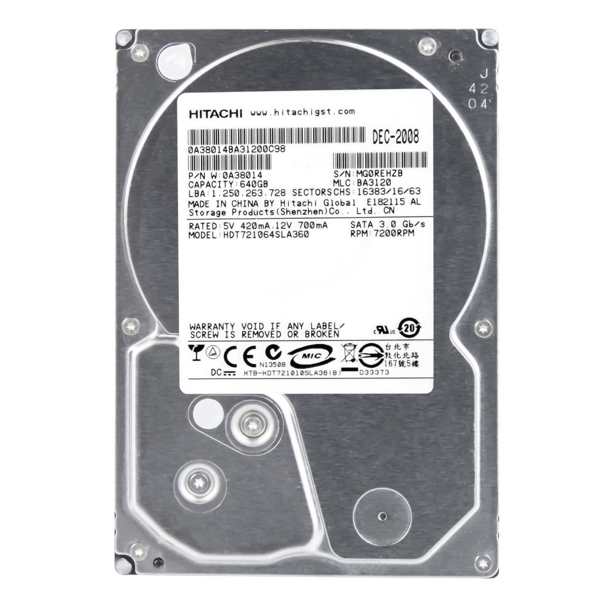 HITACHI DeskStar 7K1000.B 640 Go 7,2K 16 Mo SATA II 3,5'' HDT721064SLA360