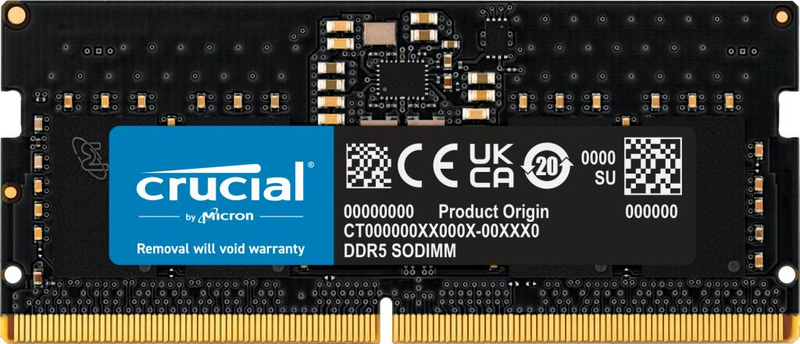 Crucial RAM 8 Go (1x8 Go) DDR5 4800 MHz SODIMM noir Mémoire vive pour ordinateur portable CT8G48C40S5