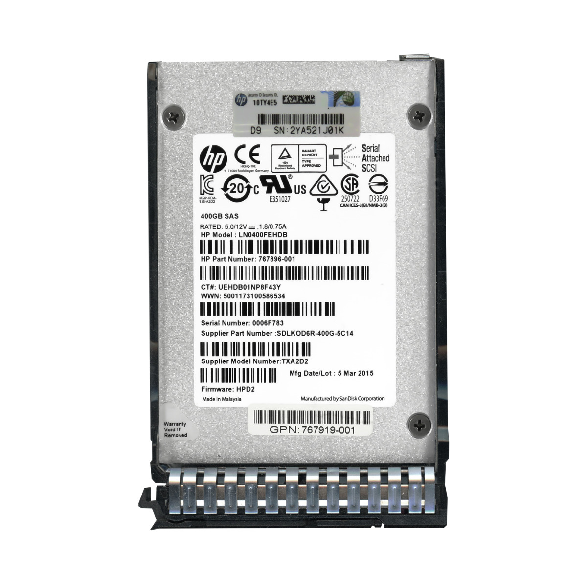 HP 767896-001 768268-001 400 Go MLC SAS-2 2,5'' LN0400FEHDB