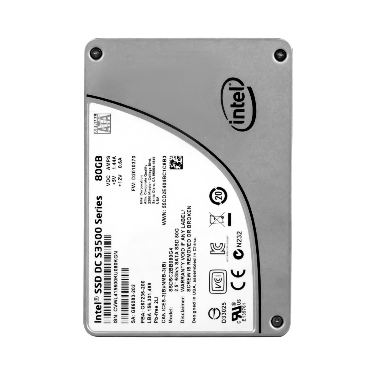 INTEL SSD DC S3500 80 Go MLC SATA III 2,5'' SSDSC2BB080G4