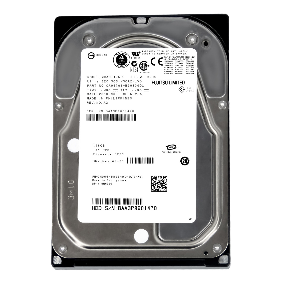 DELL 0NN996 DISQUE DUR INTERNE 146 Go 15 000 tr/min 8 Mo SCSI U320 3,5'' MBA3147NC