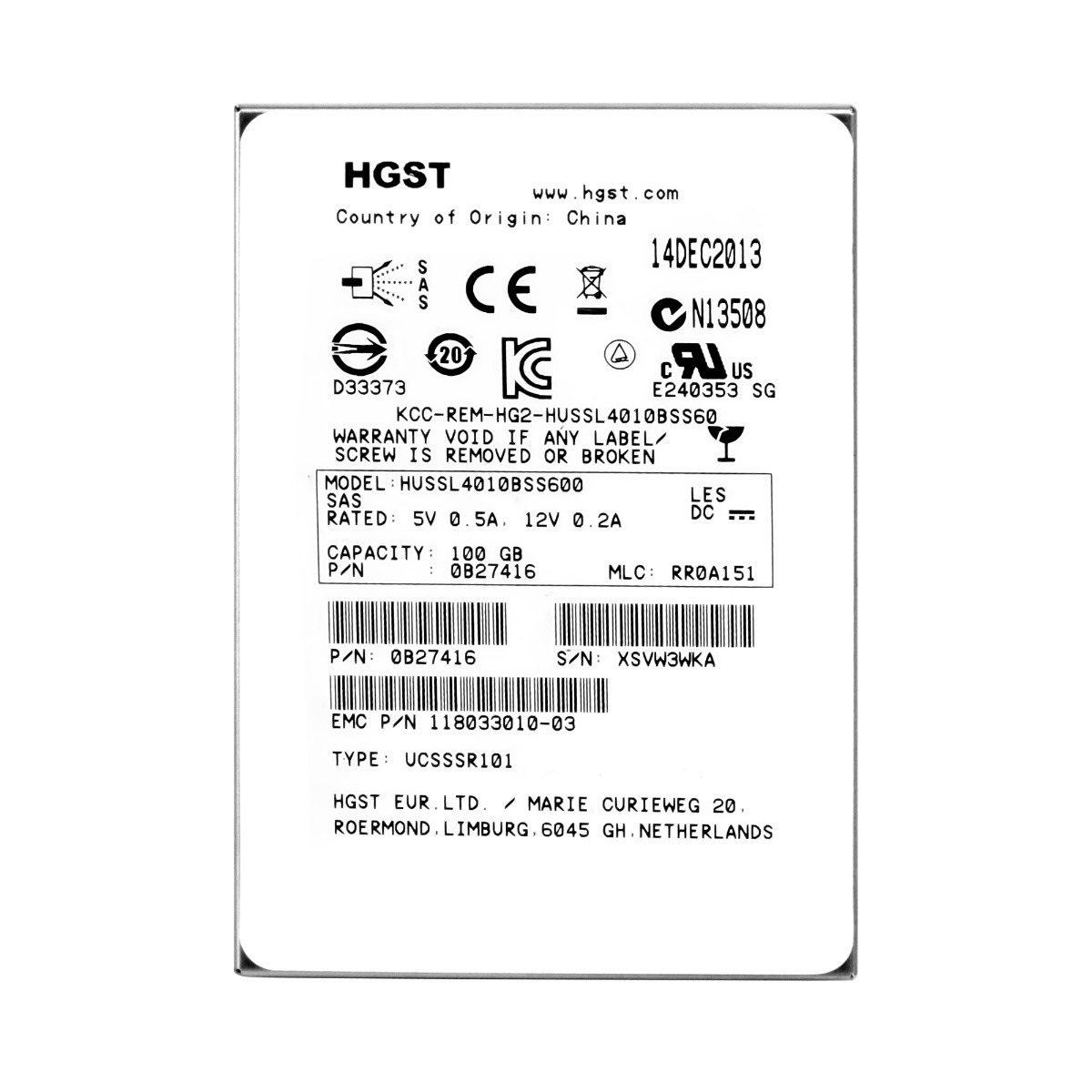 EMC 118033010-03 100 Go SLC SAS-2 2,5'' HUSSL4010BSS600