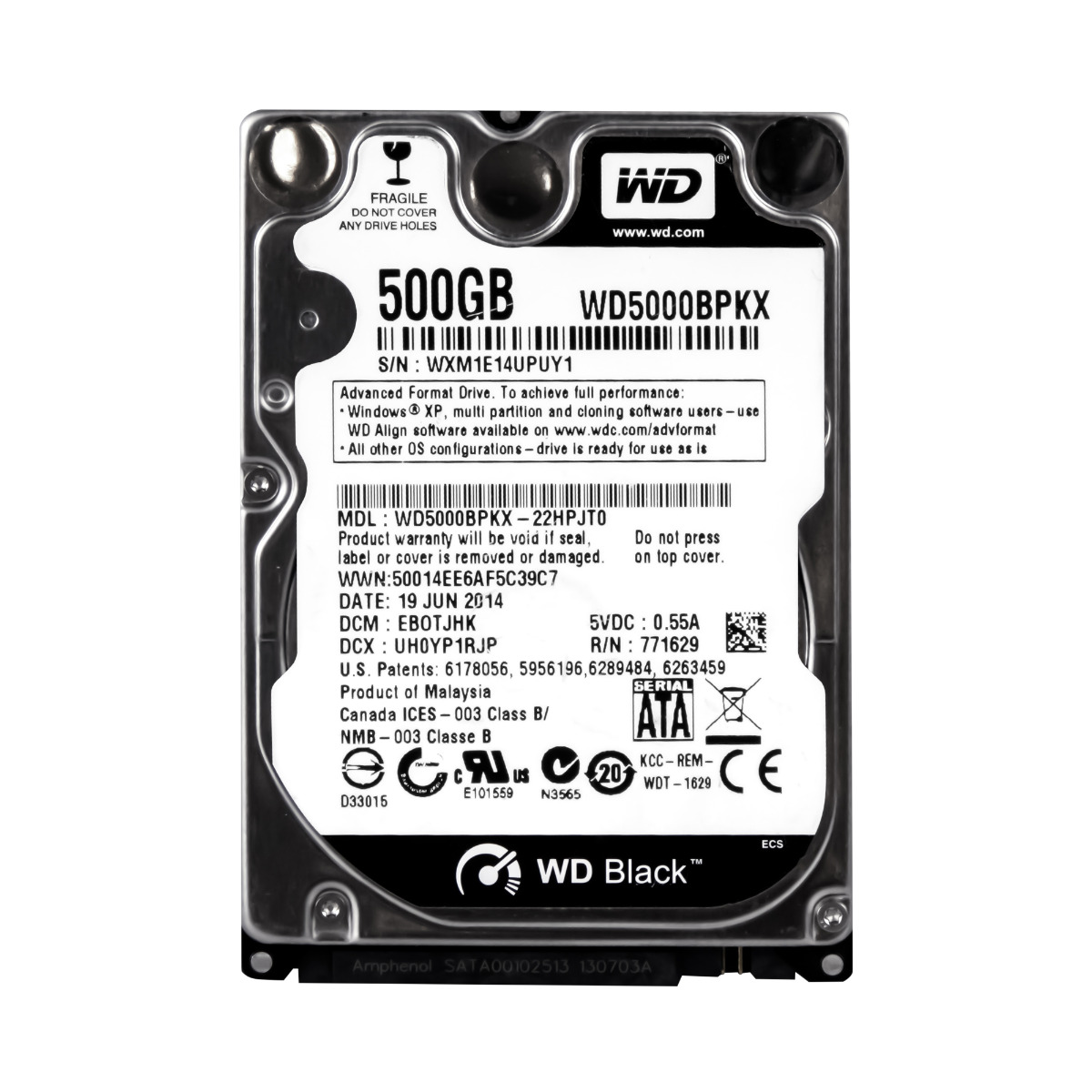 WD BLACK 500 Go 7,2K SATA III 16 Mo 2,5'' WD5000BPKX