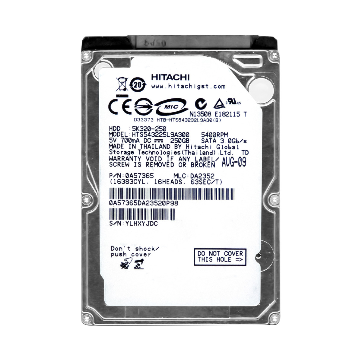 HITACHI TravelStar 5K320 250 Go 5,4K 8 Mo SATA II 2,5'' HTS543225L9A300