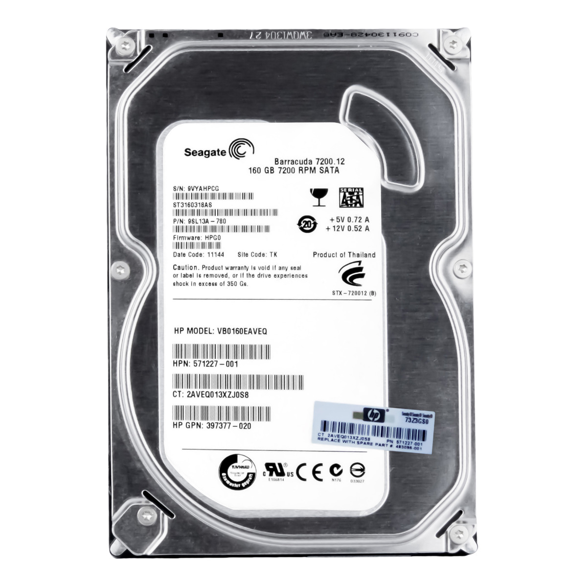 HP 571227-001 160 Go 7,2K 8 Mo SATA II 3,5'' VB0160EAVEQ
