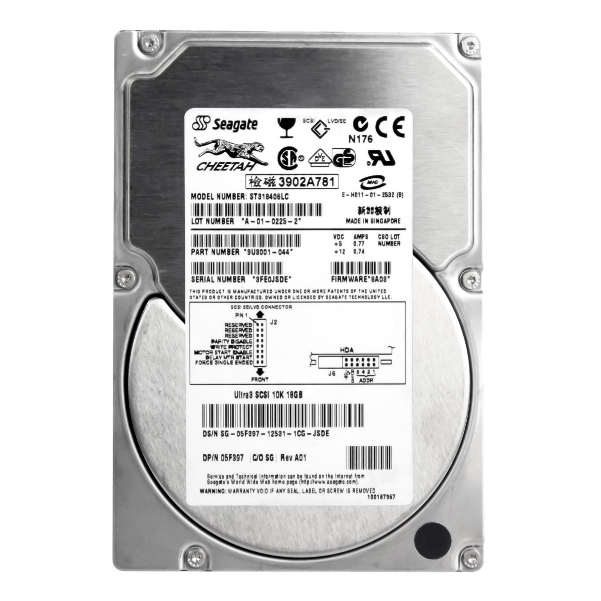 DELL 05F397 18 Go 10 000 tr/min 4 Mo SCSI LVD U160 3,5'' ST318406LC