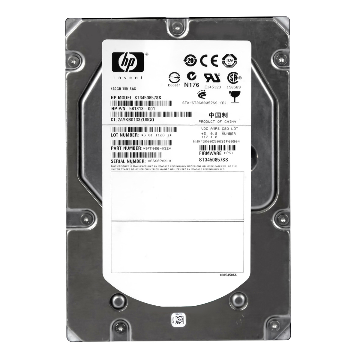 Disque dur HP 581313-001 450 Go 15 000 tr/min 16 Mo SAS-2 3,5'' ST3450857SS