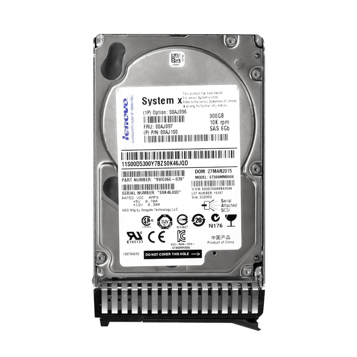 LENOVO 00AJ097 00AJ100 300 Go 10 000 tr/min 64 Mo SAS-2 2,5'' ST300MM0006
