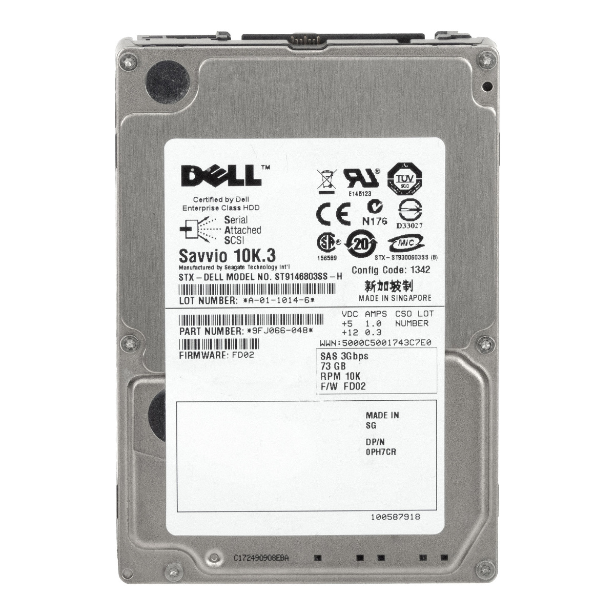DELL 0PH7CR Disque dur 73 Go 10K 16MB SAS 2.5'' ST9146803SS-H
