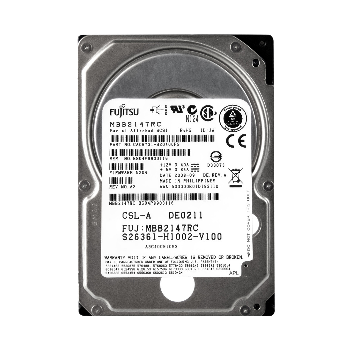 FUJITSU S26361-H1002-V100 146GB 10K 16MB SAS 2,5'' MBB2147RC