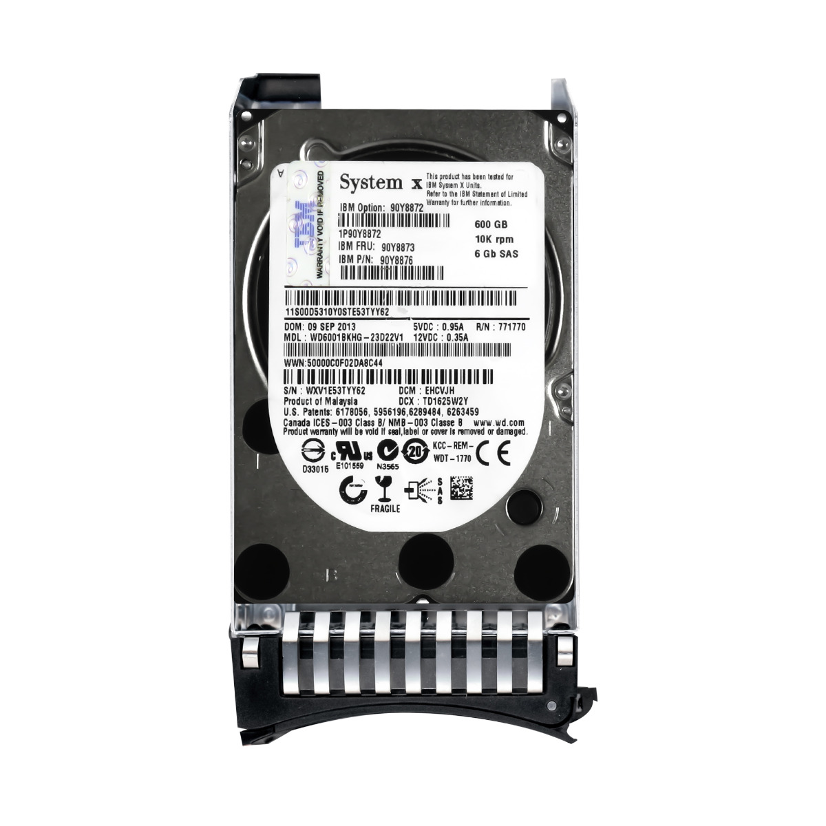 IBM 90Y8873 90Y8876 600 Go 10 000 tr/min 64 Mo SAS-2 2,5'' WD6001BKHG