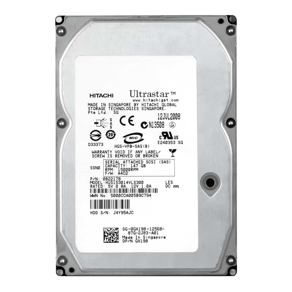 DELL 0GX198 147 Go 15 000 tr/min 16 Mo SAS 3,5'' HUS153014VLS300