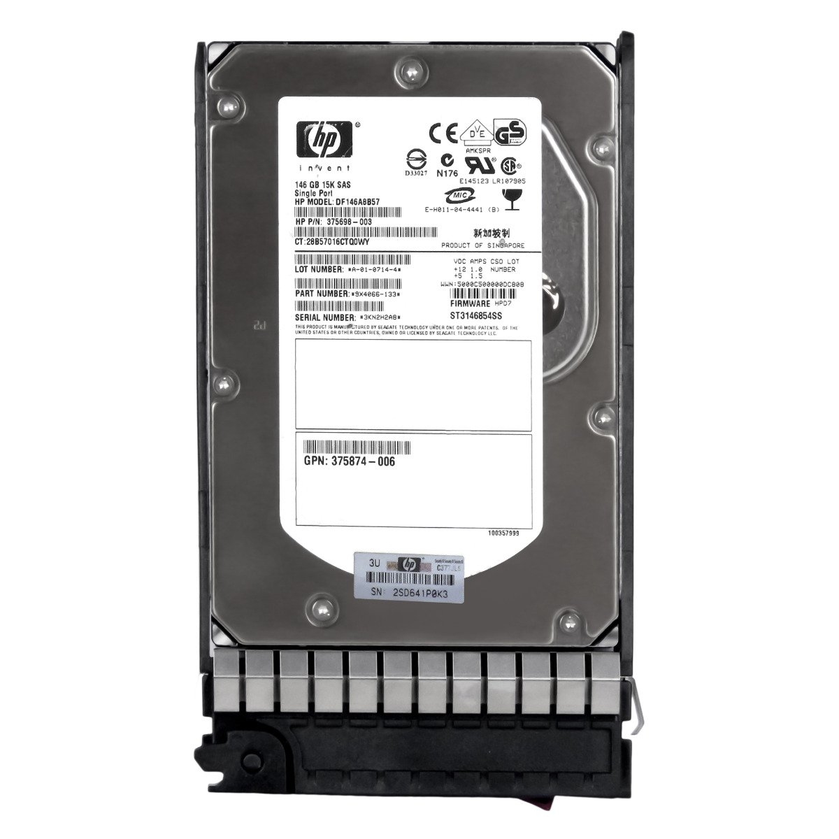 HP 375698-003 146 Go 15 000 tr/min 8 Mo SAS 3,5'' DF146A8B57