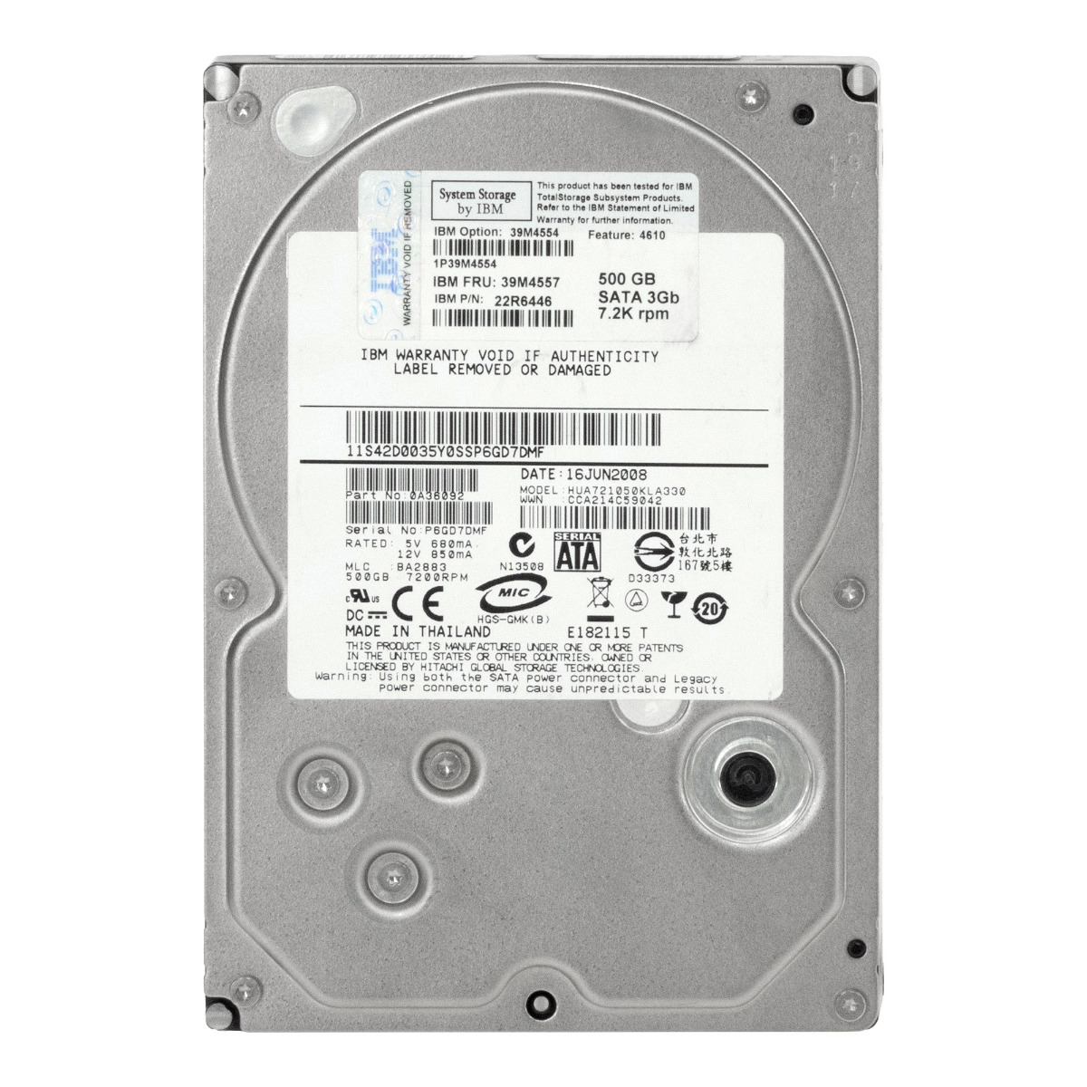 IBM 39M4557 22R6446 Disque dur 500 Go 7,2K SATA II 3,5'' HUA721050KLA330