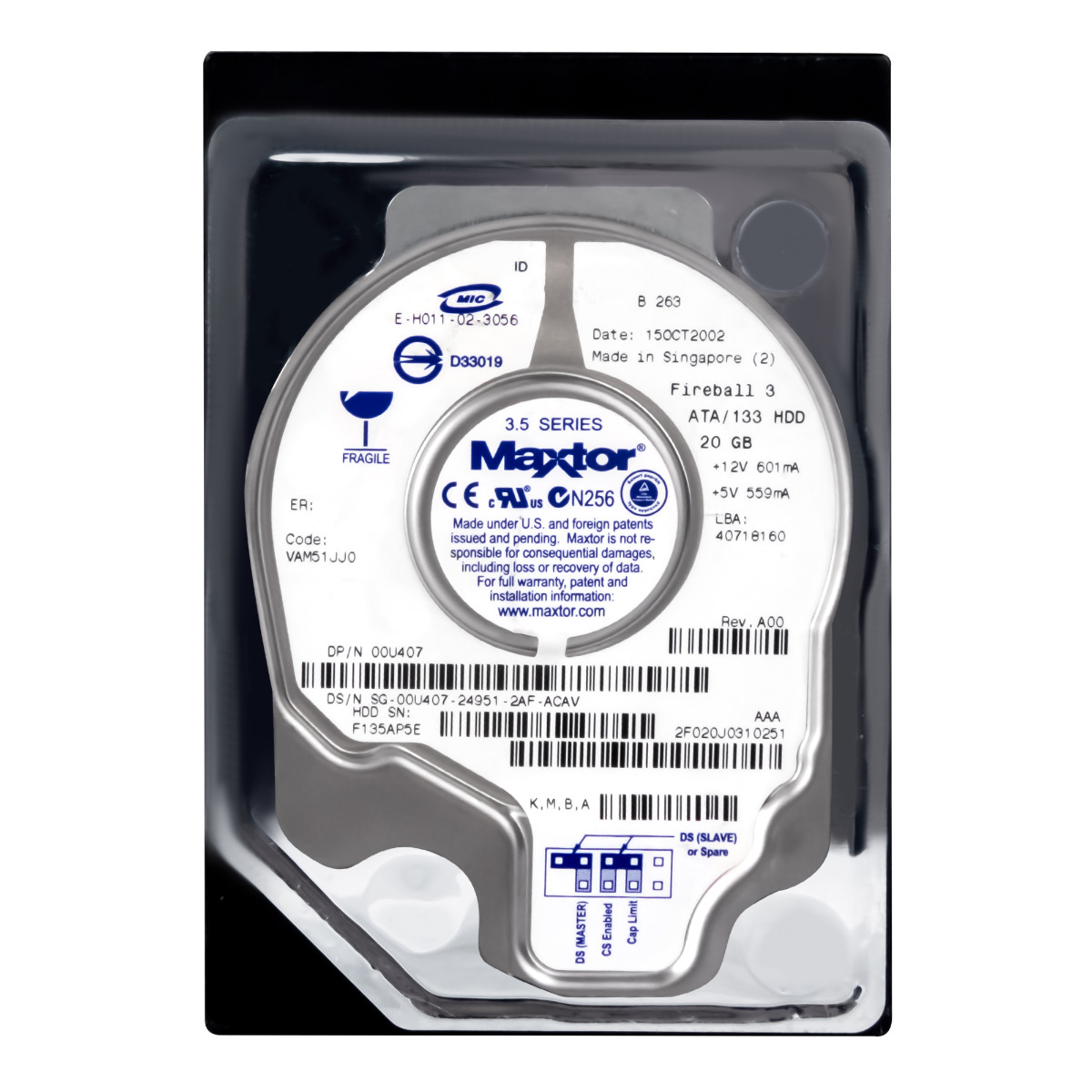 MAXTOR FIREBALL 3 20GB 5.4K 2MB ATA 3.5'' 2F020J0