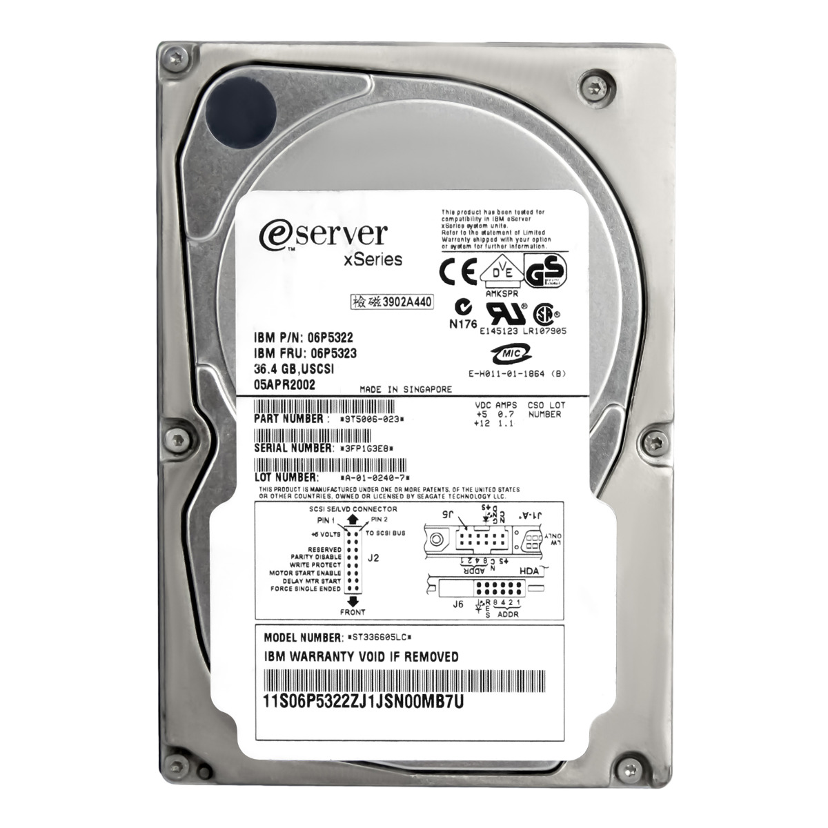 IBM 06P5323 06P5322 36,4 Go 10K 4 Mo SCSI U160 3,5'' ST336605LC