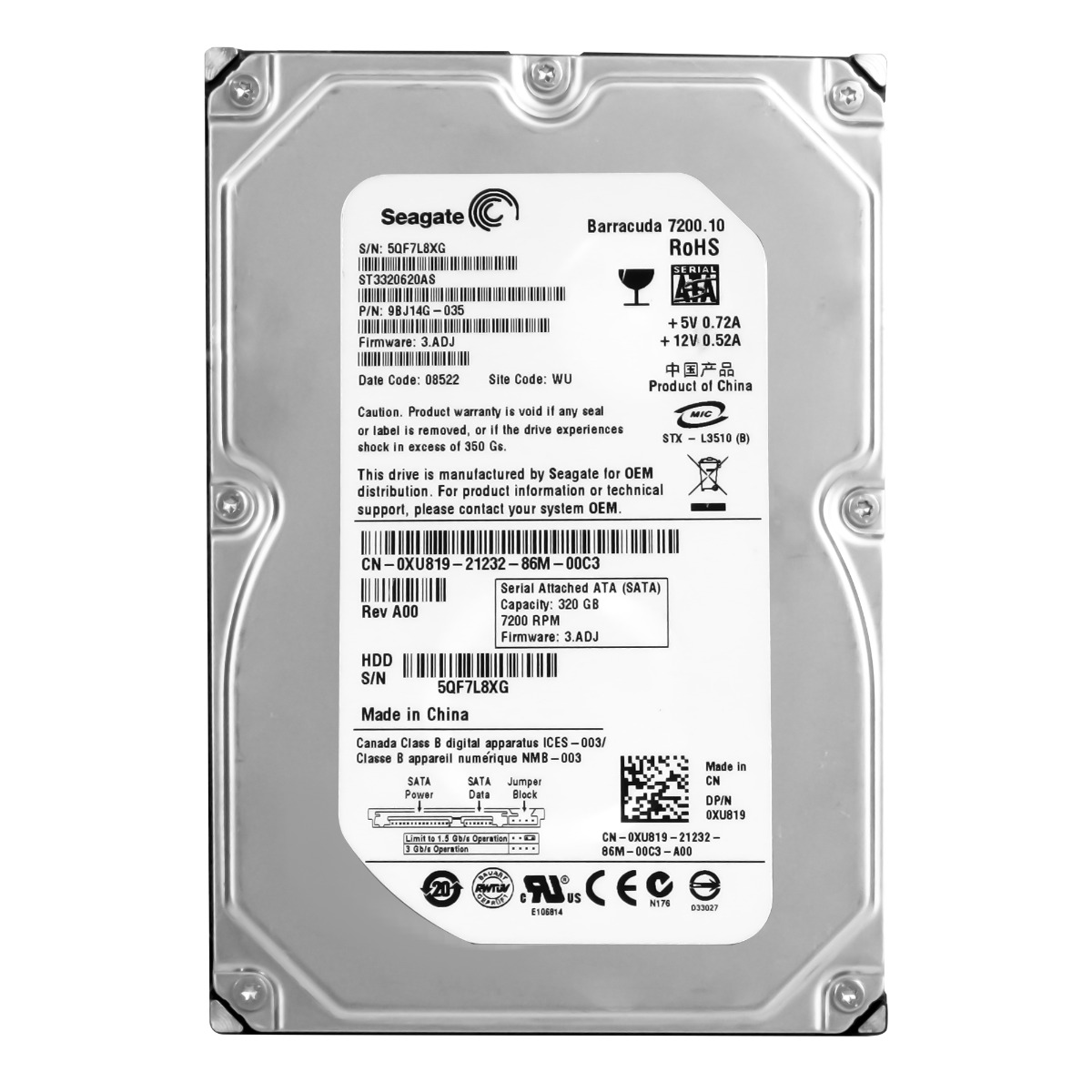DELL 0XU819 320 Go 7.2K 16 Mo SATA II 3.5'' ST3320620AS