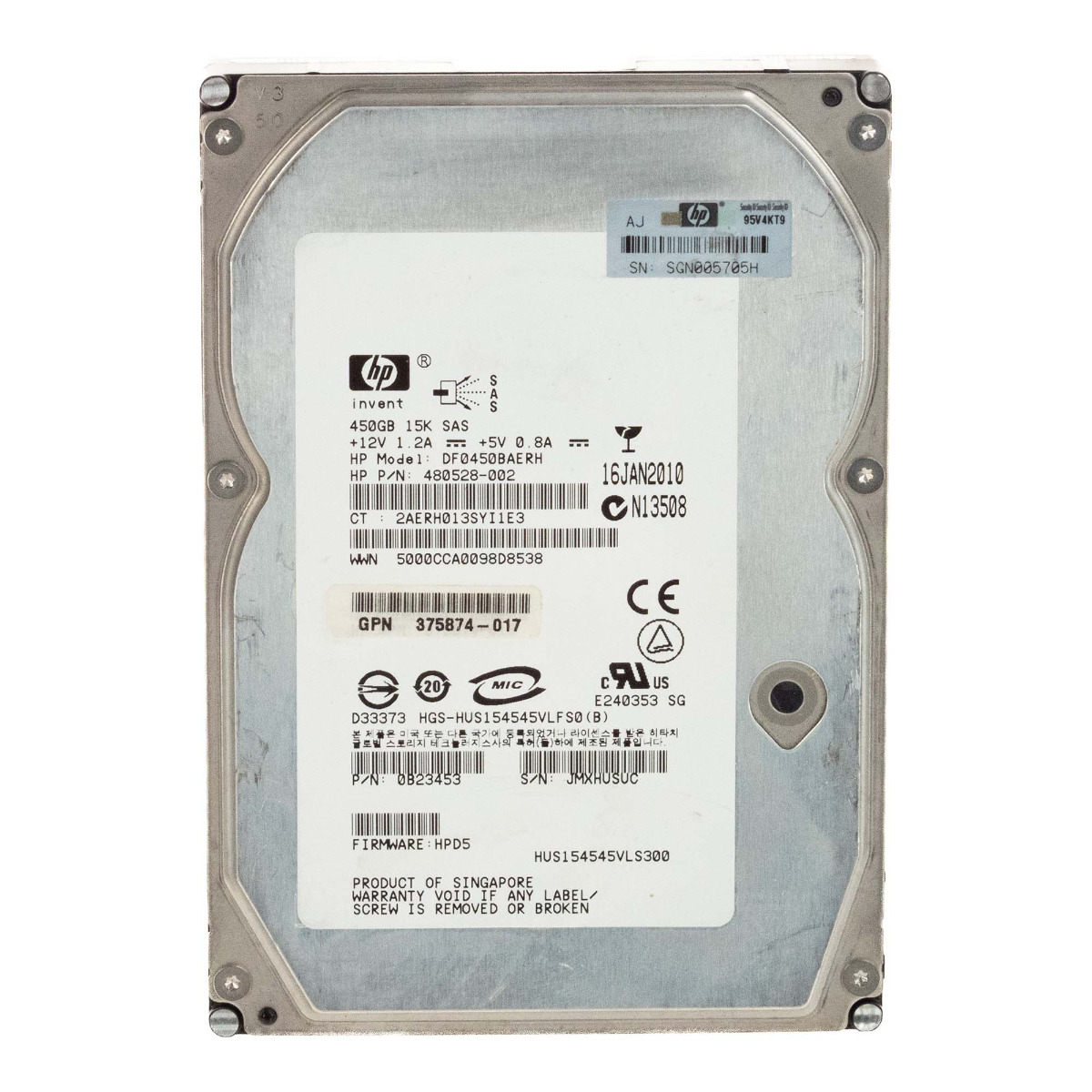 HP 480528-002 450 Go 15K 16 Mo SAS 3,5'' DF0450BAERH