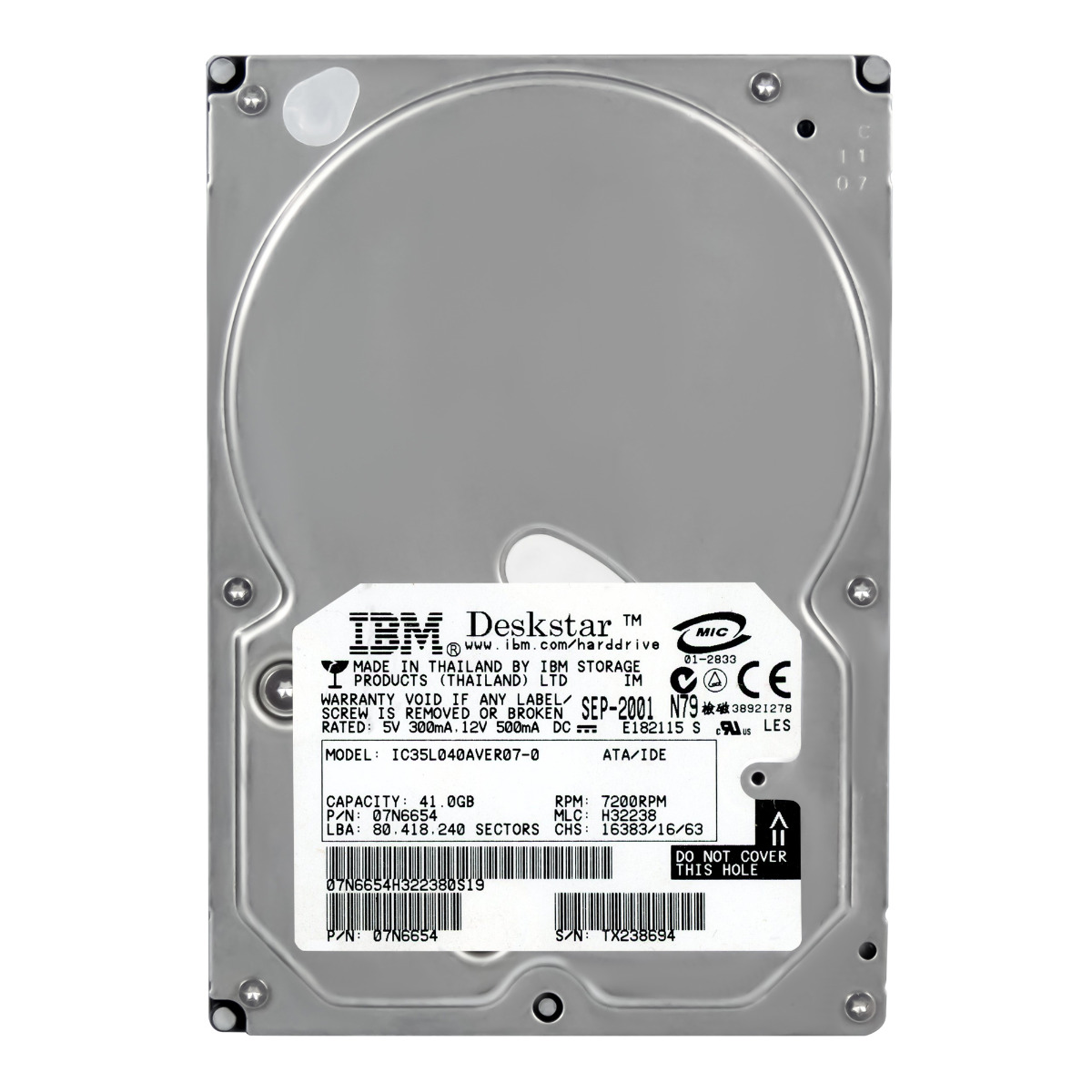 IBM 07N6654 40 Go 7,2K 2 Mo ATA 3,5'' IC35L040AVER07-0