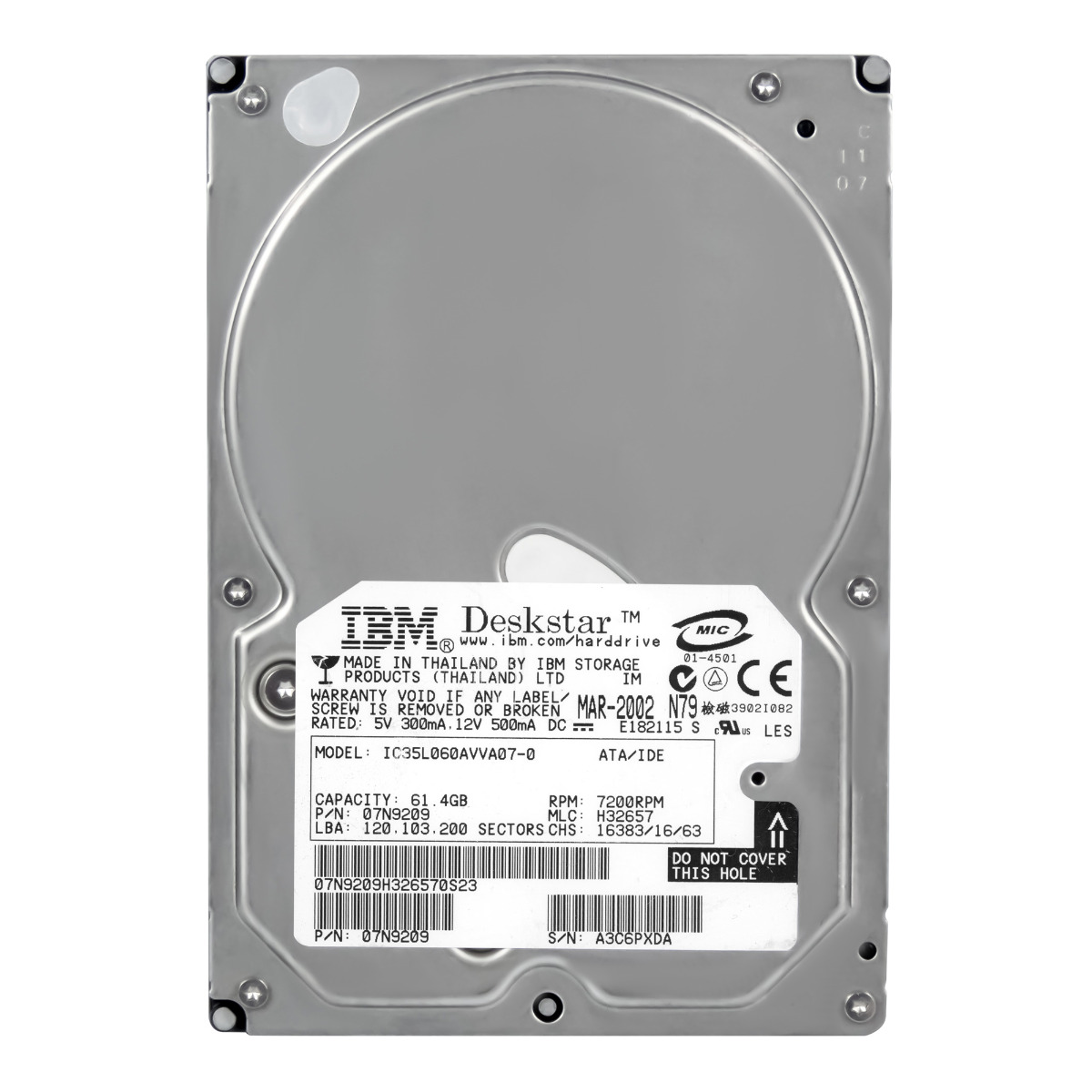 IBM DeskStar 120GXP 61,4 Go 7,2K 2 Mo ATA 3,5'' IC35L060AVVA07-0