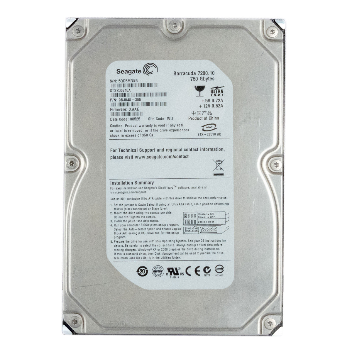 SEAGATE BARRACUDA 7200.10 750 Go 7 200 tr/min 16 Mo ATA 3,5'' ST3750640A