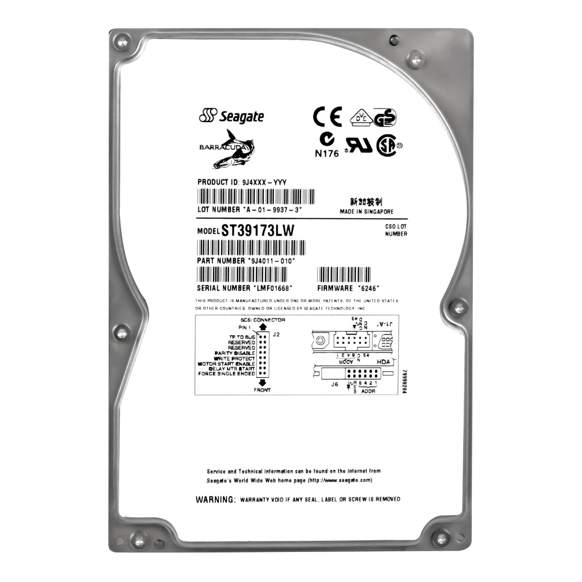 SEAGATE BARRACUDA 9,1 Go 7 200 tr/min SCSI U80 3,5'' ST39173LW