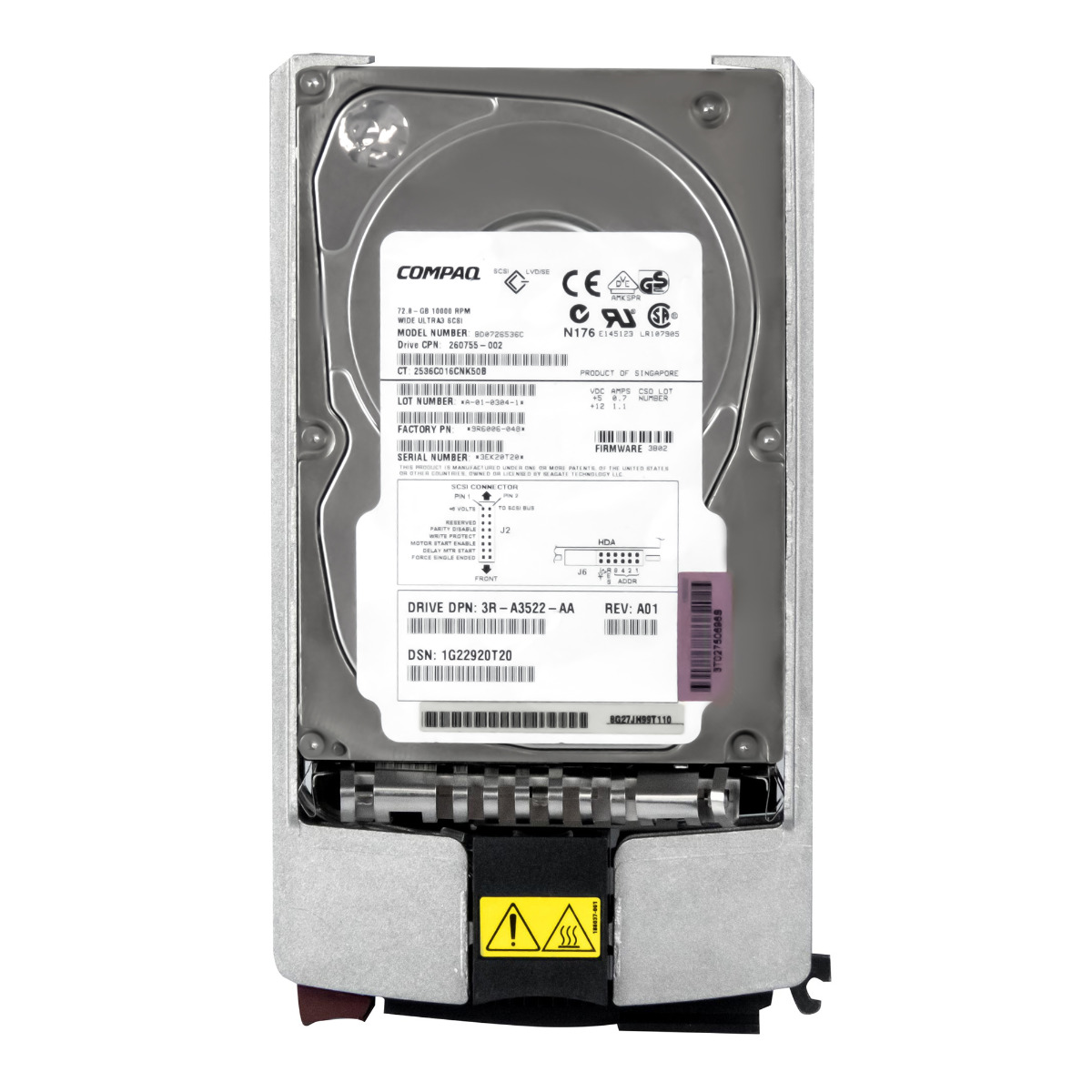 COMPAQ 260755-002 72,8 Go 10K 16 Mo ULTRA3 SCSI 3,5'' BD0726536C