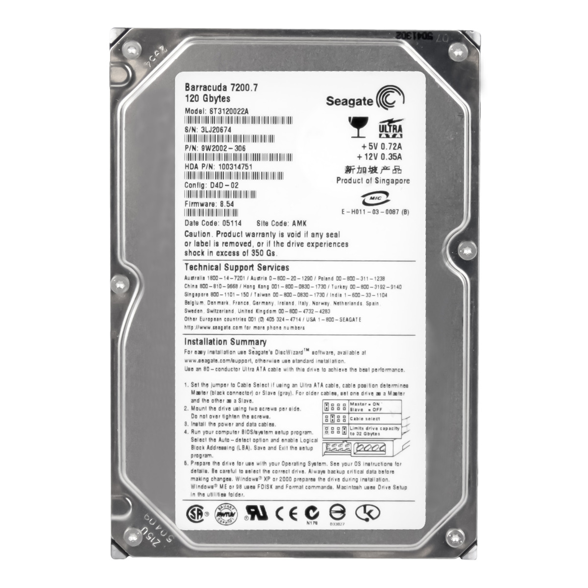 SEAGATE BARRACUDA 7200.7 120 Go 7 200 tr/min 2 Mo ATA 3,5'' ST3120022A