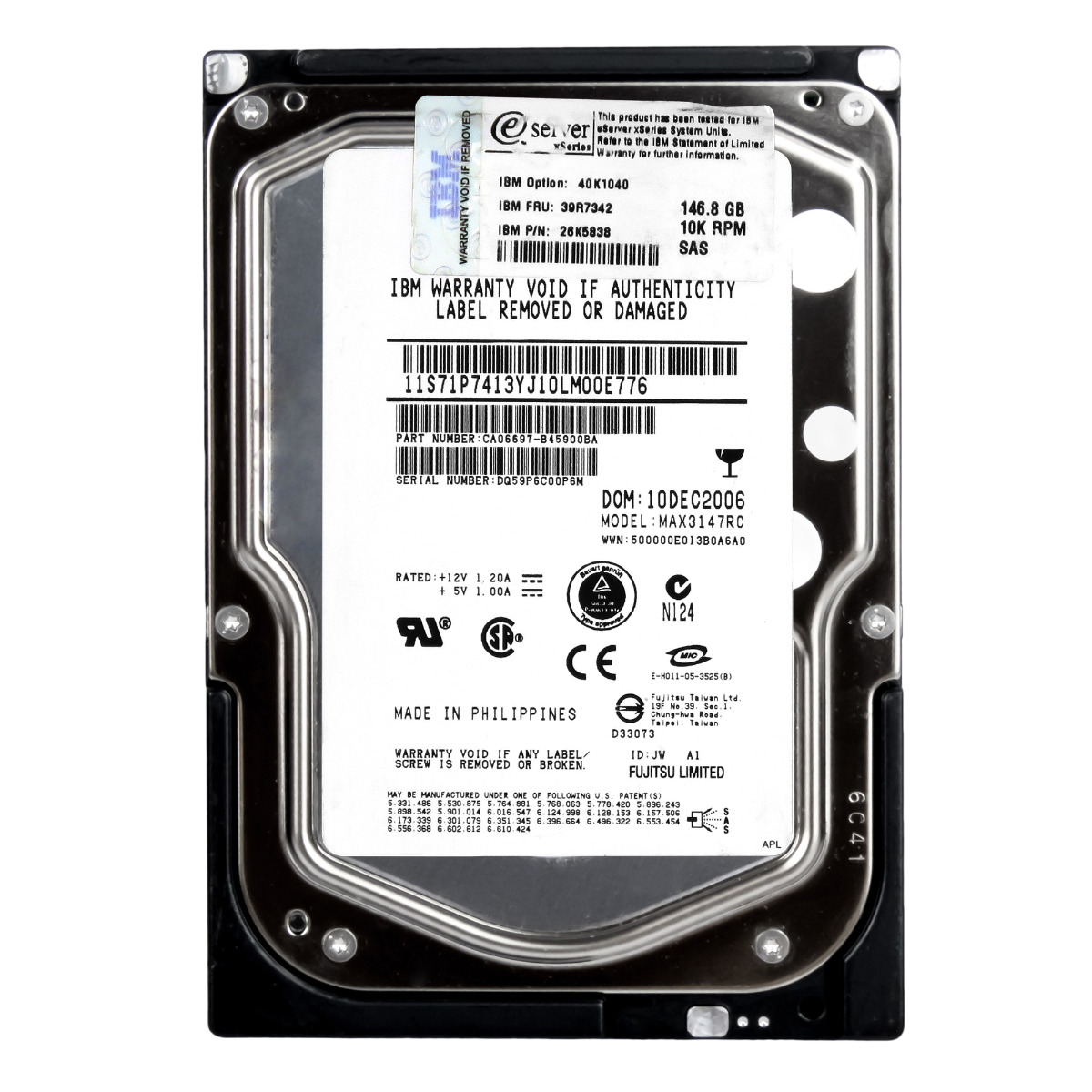 IBM 39R7342 26K5838 146 Go 10 000 tr/min 16 Mo SAS 3,5'' MAX3147RC