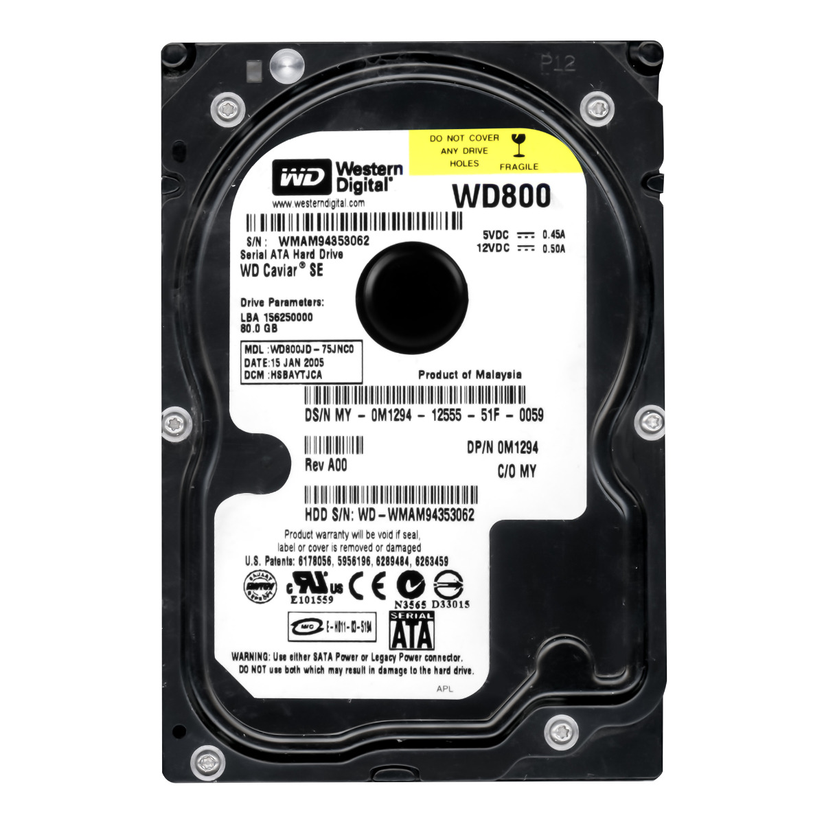 DELL 0M1294 80 Go 7,2K 8 Mo SATA II 3,5'' WD800JD-75JNC0