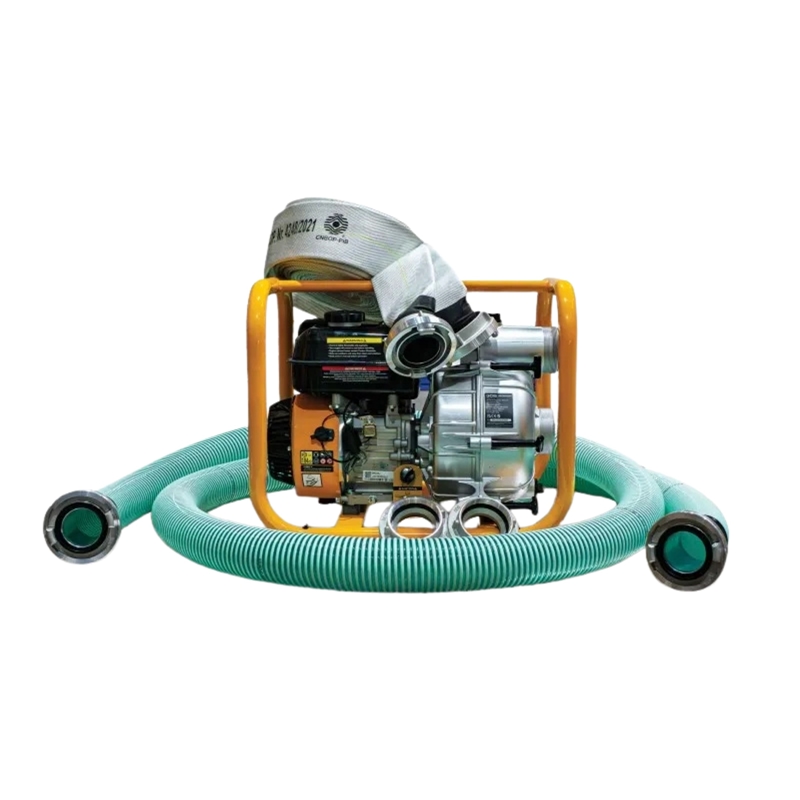 JCB Pompe à eau sale complète WP80TP24-KPL | 7,5 CV | 1000 l/min | Tuyau d'aspiration 5 m + flexible de refoulement CNBOP 20 m | 15 bar | 2× raccords Storz 75 mm