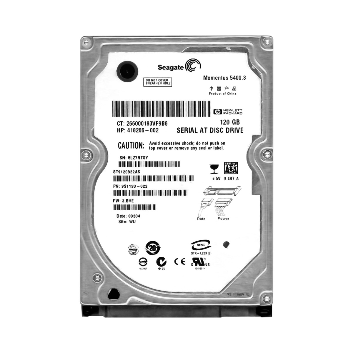 HP 418266-002 120 Go 5,4K 8 Mo SATA 2,5'' ST9120822AS