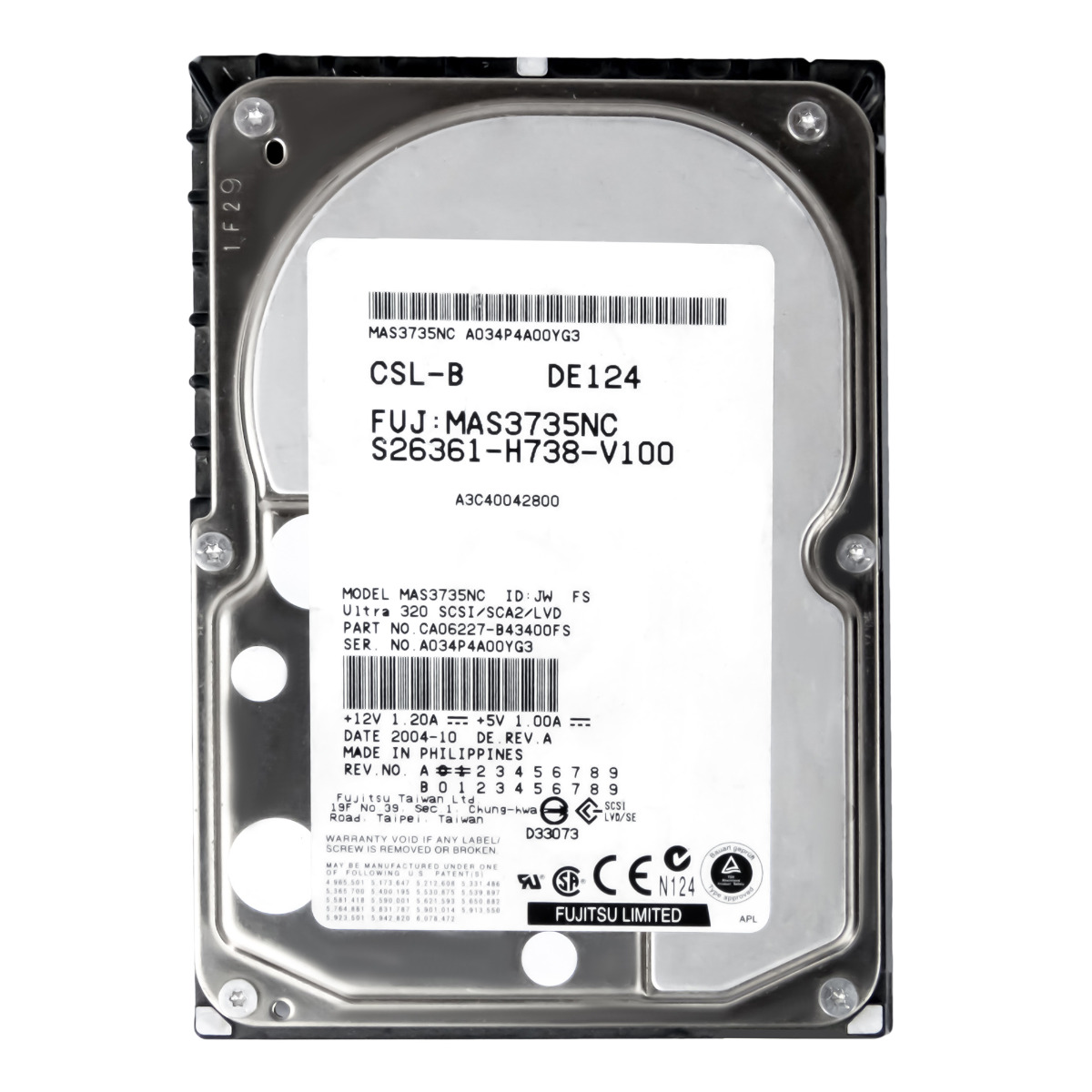 FUJITSU A3C40042800 73 Go 15K 8 Mo SCSI U320 3,5'' MAS3735NC