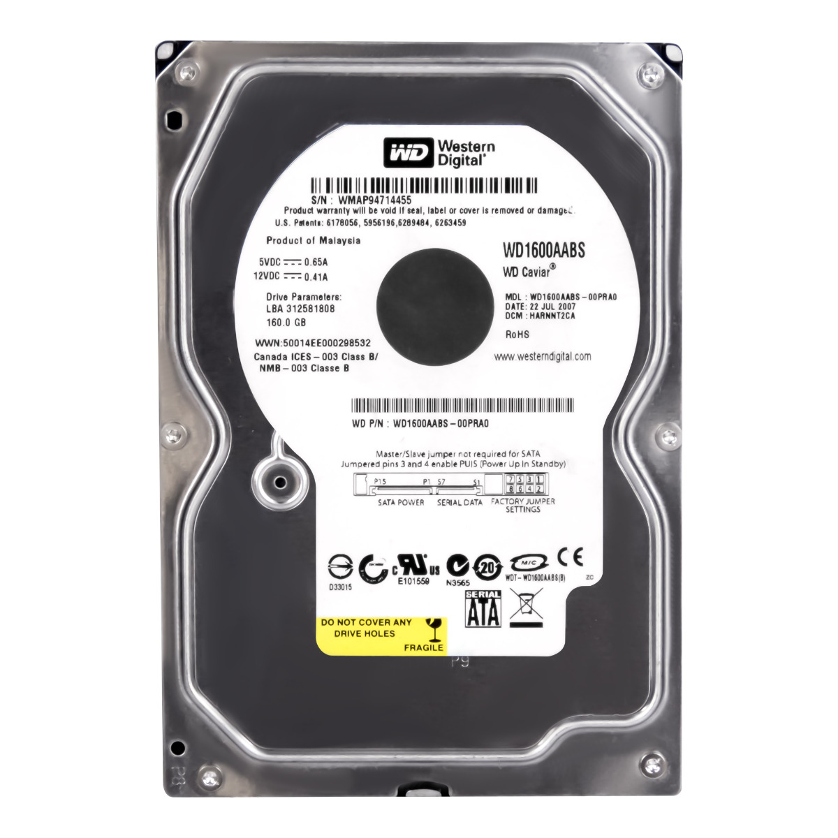 WD Caviar 160 Go 7,2K 2 Mo SATA II 3,5'' WD1600AABS