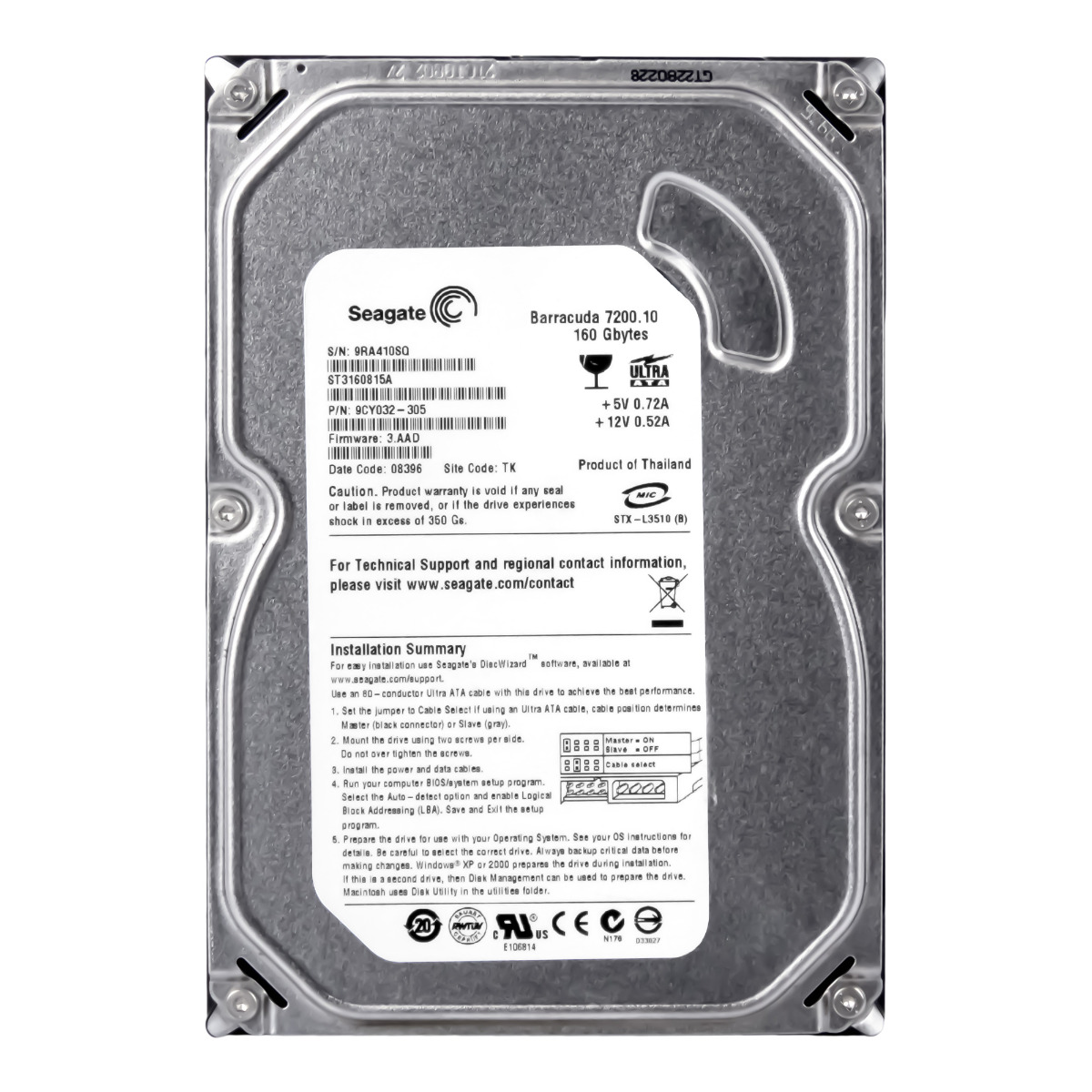 SEAGATE BARRACUDA 7200.10 160 Go 7,2K 8 Mo ATA 3,5'' ST3160815A