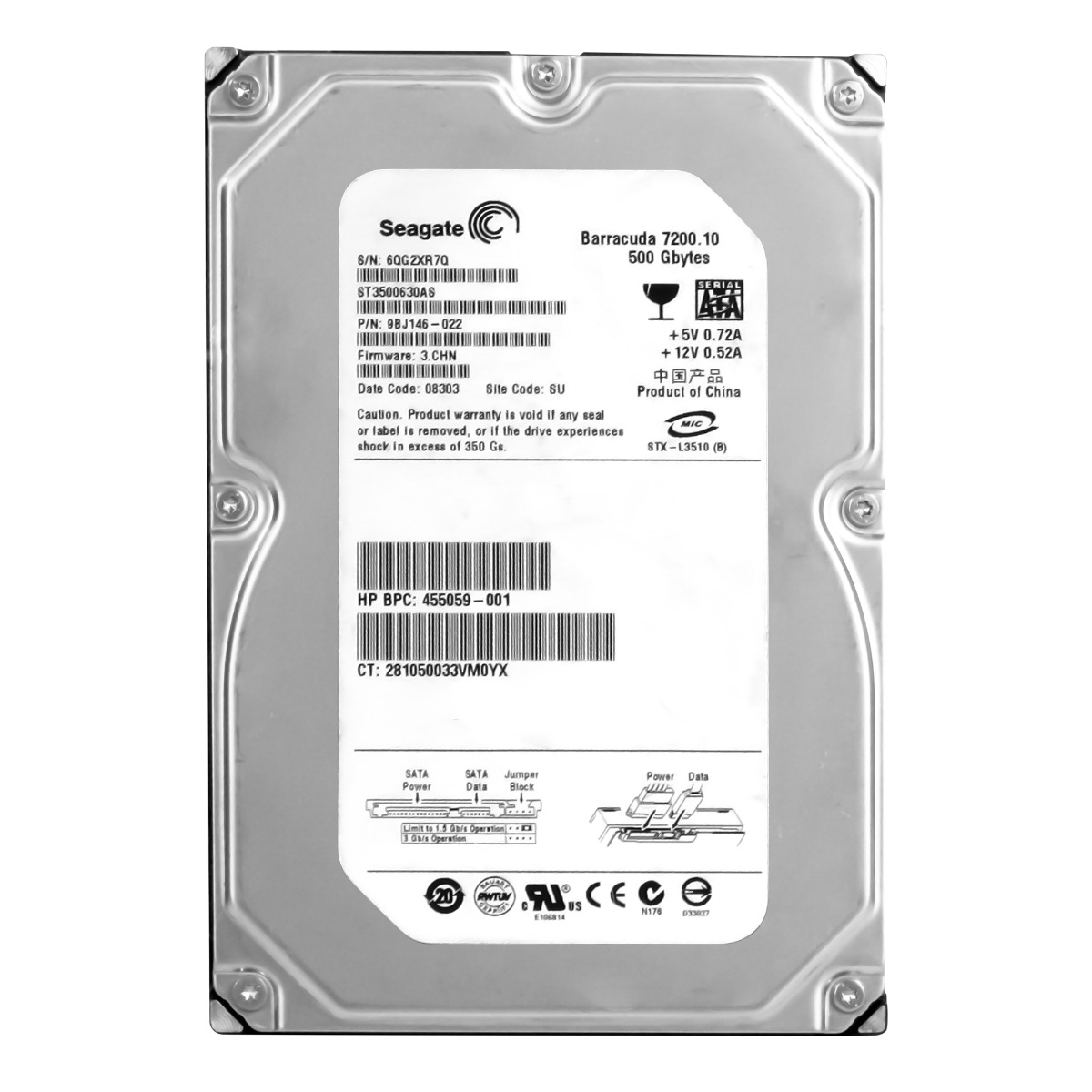 HP 455059-001 500 Go 7,2K SATA II 3,5'' ST3500630AS