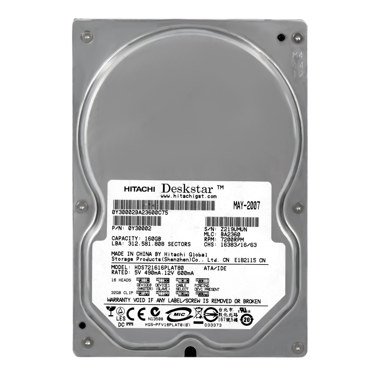 HITACHI DeskStar 7K160 160 Go 7,2k 8 Mo ATA 3,5'' HDS721616PLAT80